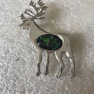 Silver Deer Brooch with Abalone